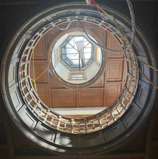 Looking up at the grand oculus at Krueger-Scott Mansion in Newark, New Jersey.